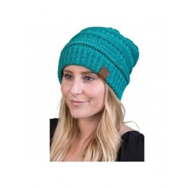 Skullies & Beanies Trendy Warm Chunky Soft Marled Cable Knit Slouchy Beanie - Teal (15) - CW125MC6SQR $13.26