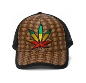 Baseball Caps Straw Adjustable Trucker Hat w/Patch (Various Fun Styles) - Rasta Pot Leaf - CN1227DJ2XP $12.08