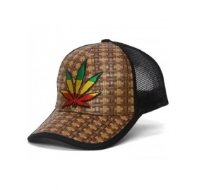 Baseball Caps Straw Adjustable Trucker Hat w/Patch (Various Fun Styles) - Rasta Pot Leaf - CN1227DJ2XP $12.08