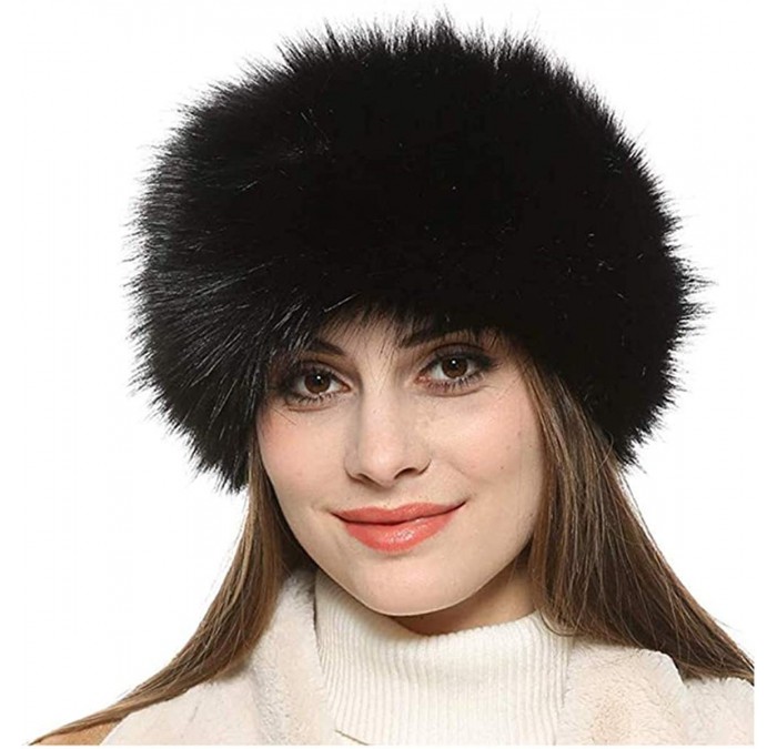 Cold Weather Headbands Cozy Warm Hair Band Earmuff Cap Faux Fox Fur Headband with Stretch for Women - B1-black - CK18IG3ATNG ...