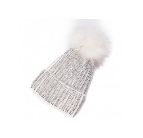 Skullies & Beanies Womens Faux Fur Pom Pom Beanie Ski Hat Cap Slouchy Knit Warm A469 - White - CF1882L7WLL $12.07