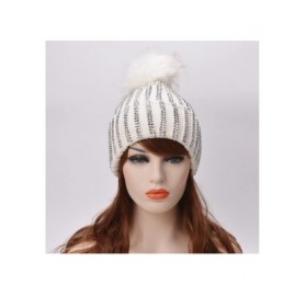 Skullies & Beanies Womens Faux Fur Pom Pom Beanie Ski Hat Cap Slouchy Knit Warm A469 - White - CF1882L7WLL $12.07