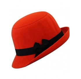 Fedoras Women's Candy Color Wool Rool Up Bowler Derby Cap Cat Ear Hat - Black Bow Orange - CT11PL6Z2K3 $8.94