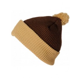 Skullies & Beanies Premium Cuffed Thick Mens/Womens Warm Two Tone pom pom Winter Hats - Browntan - CV110DG8JUB $8.85