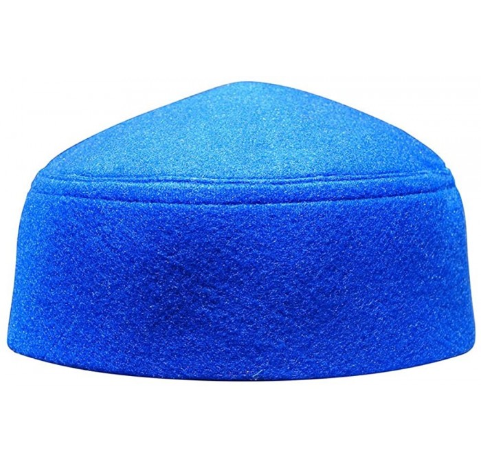 Skullies & Beanies Solid Black Moroccan Fez-Style Kufi Hat Cap w/Pointed Top - Blue - CM12O0OKB5U $17.35