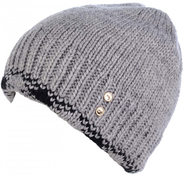 Skullies & Beanies Womens Winter Knit Plush Fleece Lined Beanie Ski Hat Sk Skullie Various Styles - Button Gray - CU18UUQI0CO...