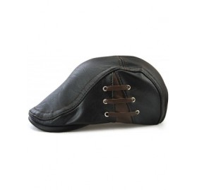 Newsboy Caps PU Leather Beret Hat Casquette Flat Visor Newsboy Cap for Men - Black - CD186M2OCIC $17.56