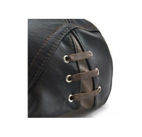 Newsboy Caps PU Leather Beret Hat Casquette Flat Visor Newsboy Cap for Men - Black - CD186M2OCIC $17.56