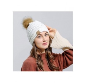 Skullies & Beanies Women Casual Multicolor Solid Stitching Outdoor Plush Ball Hats Crochet Knit Beanie Cap - White - CI1933NM...