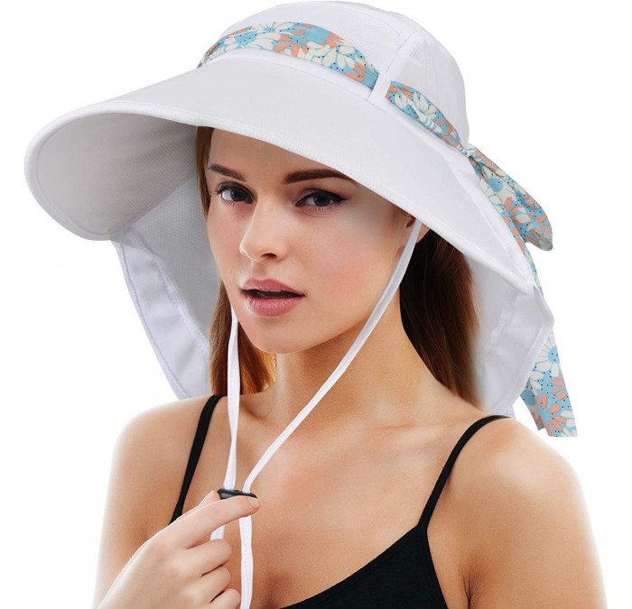 Sun Hats Women Wide Brim Adjustable UPF 50+ Sun Hat Safari with Floral Ribbon for Beach Hiking Camping Fishing Gardening - C3...