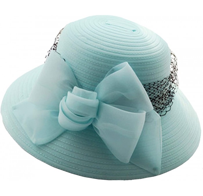 Sun Hats Women's Derby Cloche Hat Organza Church Wedding - Turquoise/Black - CL18QNHXL77 $75.08