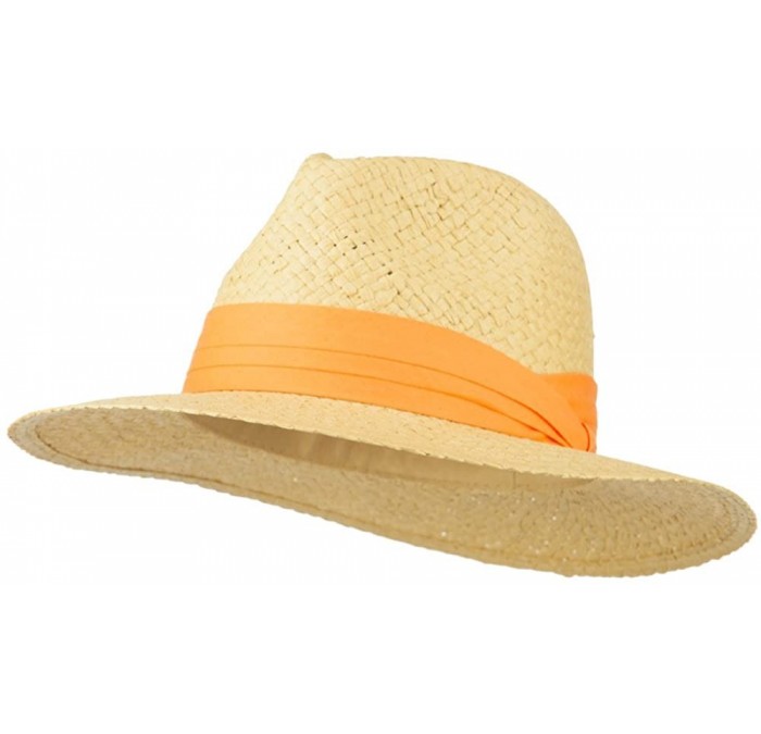 Cowboy Hats Panama Straw Fedora Hat - Coral - CA11VTJ39QF $27.78