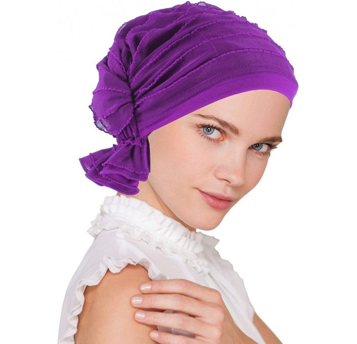 Skullies & Beanies The Abbey Cap in Ruffle Fabric Chemo Caps Cancer Hats for Women - 17- Ruffle Purple Plum - CK122U856PP $44.42