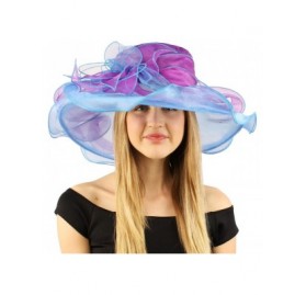 Sun Hats Fancy Kentucky Derby Floppy Ruffle Organza 2 Tone Flower Church Hat - Purple - CC11CGW0S9P $17.10