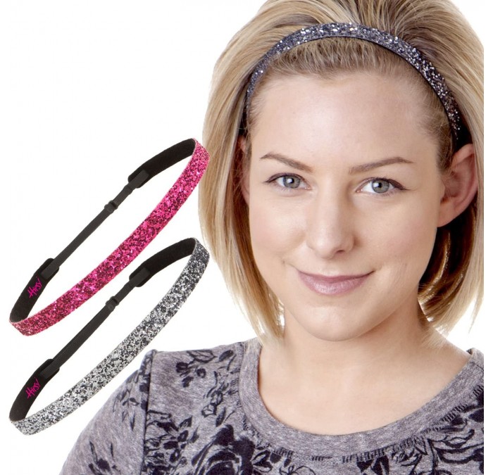Headbands Women's Adjustable NO Slip Skinny Bling Glitter Headband - Gunmetal & Hot Pink - CZ11MNIWW19 $11.03