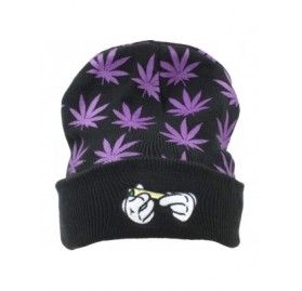 Skullies & Beanies Marijuana Weed Cuff Beanie-Hat - Knit Winter Hat for Women Men - Purple - CJ18HT3W45M $23.79