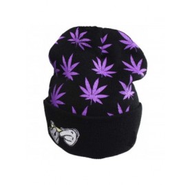 Skullies & Beanies Marijuana Weed Cuff Beanie-Hat - Knit Winter Hat for Women Men - Purple - CJ18HT3W45M $23.79