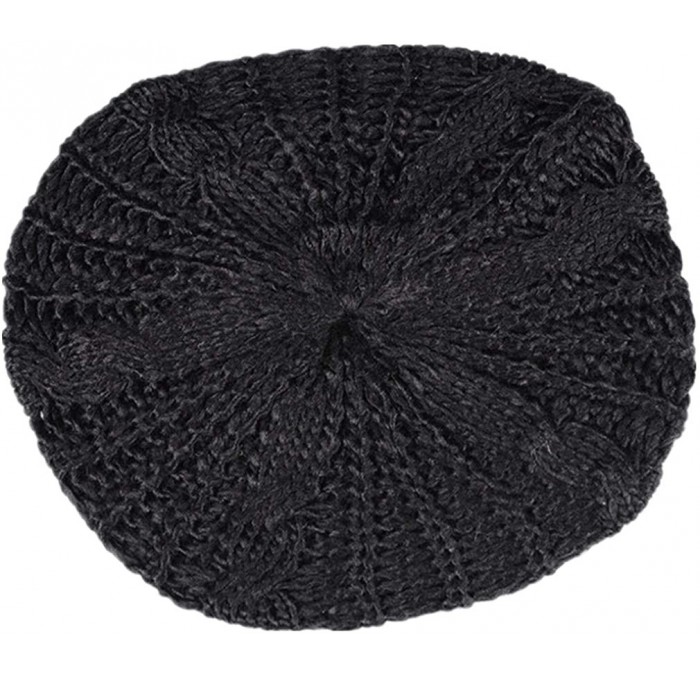 Bomber Hats Womens Beret Hats Winter Warm Knit Baggy Beanie Ski Hat Slouchy Chic Bailey Cap - Black - CM18IO6WMSG $8.66