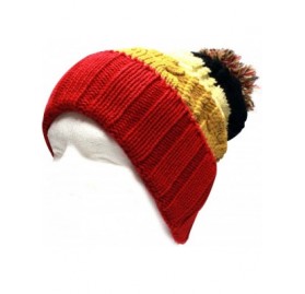 Skullies & Beanies Bold Stripe Pom Pom Knit Hat - Red - CD11HTWUNC9 $11.56