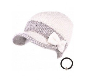 Skullies & Beanies Women's Winter Cable Knitted Beret Visor Beanie Hat with Scrunchy. - Bowknot-white - CI12NB7M8T1 $20.08