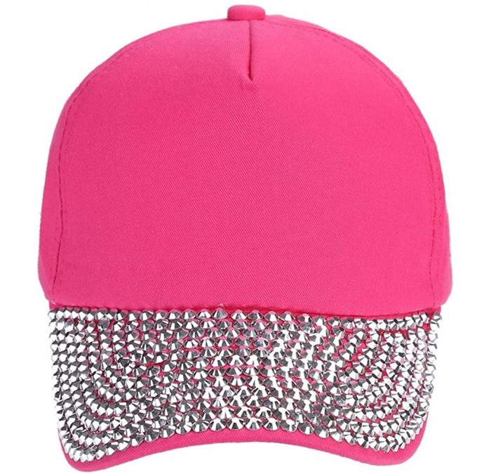 Baseball Caps Womens Beret Baseball Cap Rhinestone Paw Shaped Snapback Hat - Hot Pink - CN18I0CACWA $16.93