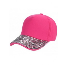 Baseball Caps Womens Beret Baseball Cap Rhinestone Paw Shaped Snapback Hat - Hot Pink - CN18I0CACWA $16.93