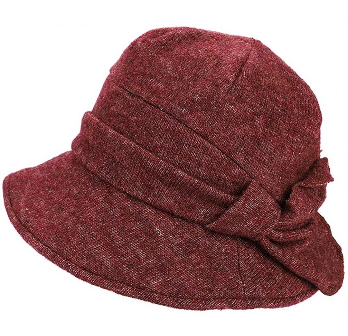 Bucket Hats Knit Beret Women Hat Cloche Bucket Fall Winter Warmer Fedora Cap Lady Headwear - Dark Red - C018K5SMUWG $19.66