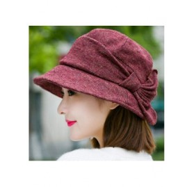 Bucket Hats Knit Beret Women Hat Cloche Bucket Fall Winter Warmer Fedora Cap Lady Headwear - Dark Red - C018K5SMUWG $8.89