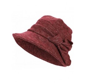 Bucket Hats Knit Beret Women Hat Cloche Bucket Fall Winter Warmer Fedora Cap Lady Headwear - Dark Red - C018K5SMUWG $8.89