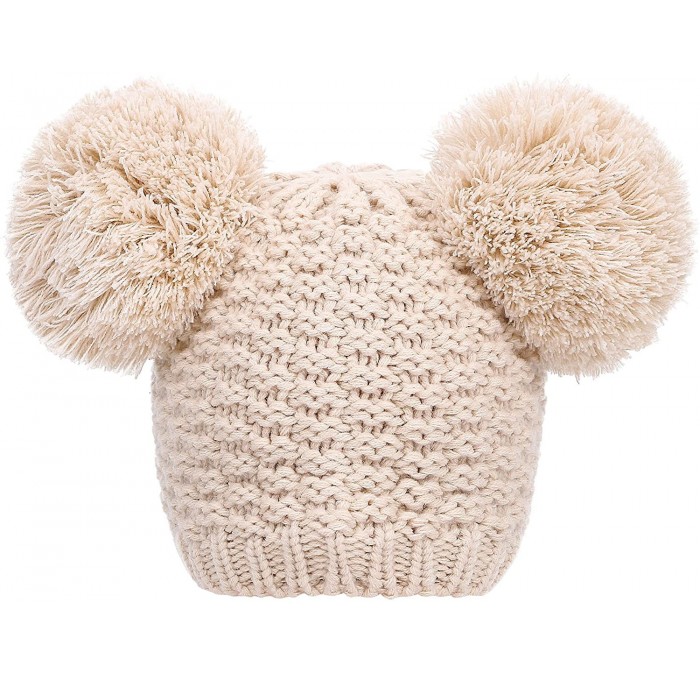 Skullies & Beanies Womens Winter Thick Cable Knit Beanie Hat with Faux Fur Pompom Ears - Z_beige Beanie - C418HSTKIUZ $22.62