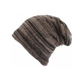 Skullies & Beanies Mens Beanie Hat Long Slouchy Striped Ribbed Knit Hat Lightweight Thick - Brown/Black - CL188HH2XI6 $9.53