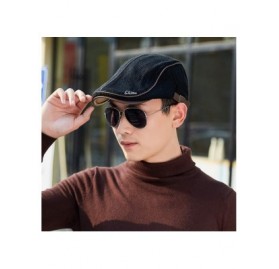 Newsboy Caps Men's PU Leather Front Cotton Kint Flat Cap Irish Cabbie Newsboy Hat - Black - CQ18X762339 $11.23