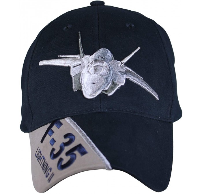 Baseball Caps Air Force USAF 'F-35 Lightning II' Embroidered Ball Cap-Navy Blue-Adjustable - CX11F93ZBKJ $36.21