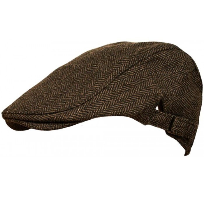Newsboy Caps Mens Classic English Tweed Flat Cap - Brown Herringbone-a - CY11KGSW173 $16.14