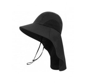 Sun Hats Womens Foldable Flap UPF 50+ UV Protective Bucket Sun Hat w/Neck Cord - Unisex_black - CC199990HWR $13.82