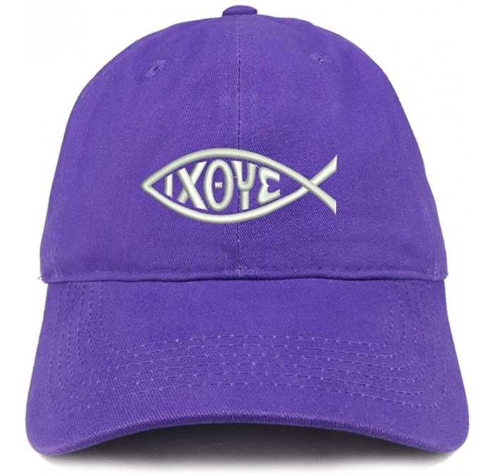 Baseball Caps Ichthus Fish Symbol Embroidered Brushed Cotton Dad Hat Ball Cap - Purple - CA180D0T0ZG $18.36