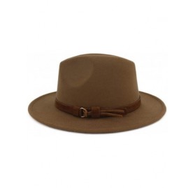 Fedoras Unisex Wide Brim Felt Fedora Hats Men Women Panama Trilby Hat with Band - Khaki - CM18KR9YHDT $12.54