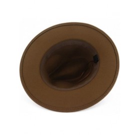 Fedoras Unisex Wide Brim Felt Fedora Hats Men Women Panama Trilby Hat with Band - Khaki - CM18KR9YHDT $12.54