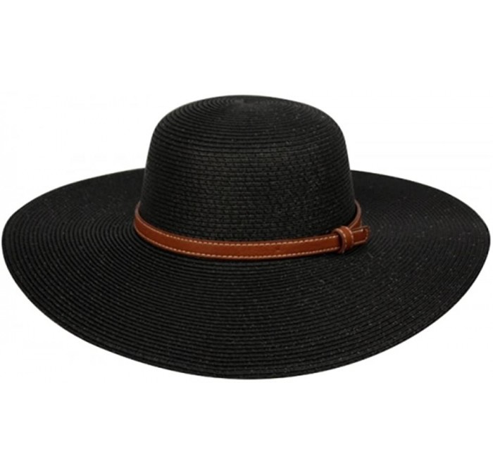 Sun Hats Women's Braid Straw Wide Brim Fedora Hat UPF 50+ w/Adjustable Drawstring - Brown Band / Black - CQ18CZAY0XE $14.38