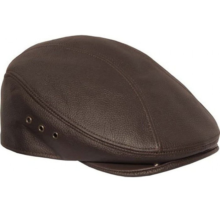 Newsboy Caps Men's Genuine Made in The USA Leather Ivy Flat Cap Hat - Brown - C211JI71ACJ $48.80
