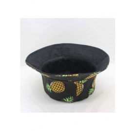 Sun Hats Womens and Mens Bucket Hat Summer Packable Reversible Printed Fisherman Sun Cap - Pineapple-black - CI192ZQZL7N $12.63