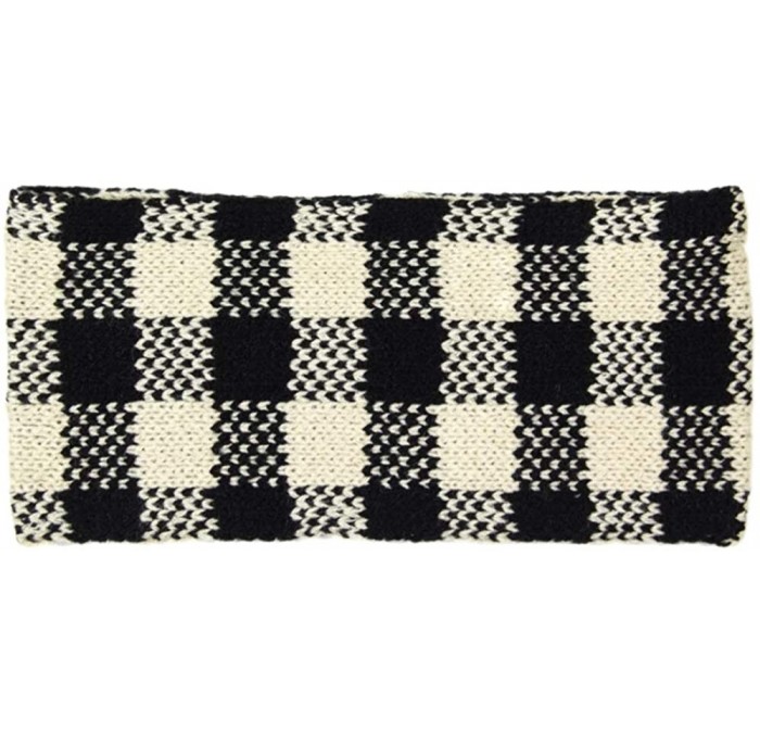 Headbands Women's Winter Knitted Headband Ear Warmer Head Wrap (Flower/Twisted/Checkered) - Black - Checker - CD18HD6MA6S $15.37