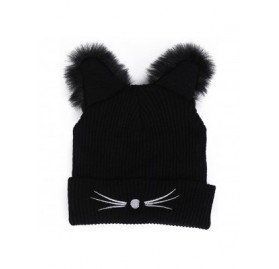 Skullies & Beanies Women Baggy Warm Hat Cat Ear Crochet Winter Wool hat Knit Ski Beanie Skull Slouchy Caps - Black - CN18LRX0...