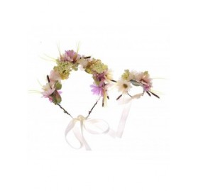 Headbands Women Flower Wreath Crown Floral Wedding Garland Headband Wrist Band Set - Beige - C412GKP1U45 $15.14