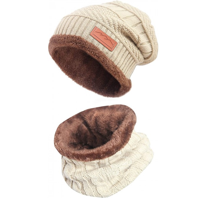 Skullies & Beanies Slouch Beanie Winter Hat Scarf Set for Women (Knit Hat- Neck Warmer) - 4 Beige - CW18XMEI4EN $8.68