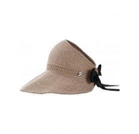 Sun Hats Summer Straw Beach Sun Visor Ponytail Hats for Women Foldable Floppy - Straw-bk-khiki - CK18QA79GEZ $26.04