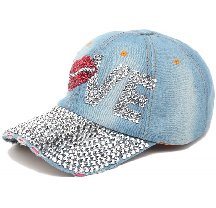 Baseball Caps Fashion Women Bling Studded Rhinestone Crystal Love Lips Baseball Caps Hats - 2 - CG12JCJVUK5 $13.95