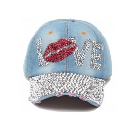 Baseball Caps Fashion Women Bling Studded Rhinestone Crystal Love Lips Baseball Caps Hats - 2 - CG12JCJVUK5 $13.95