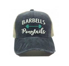 Baseball Caps Barbells Ponytails 2 Adult Custom Distressed Trucker Hat Women Funny Workout Ball Cap - Teal - CA18E6L7KYQ $27.61