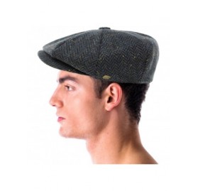 Newsboy Caps Men's 100% Winter Confetti Wool Herringbone Newsboy Drivers Cabby Hat - Navy - CU1867K2M55 $32.02
